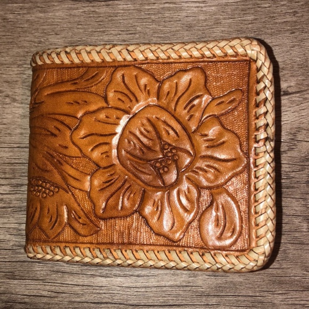 Hand Tooled Floral Leather Bifold Wallet
